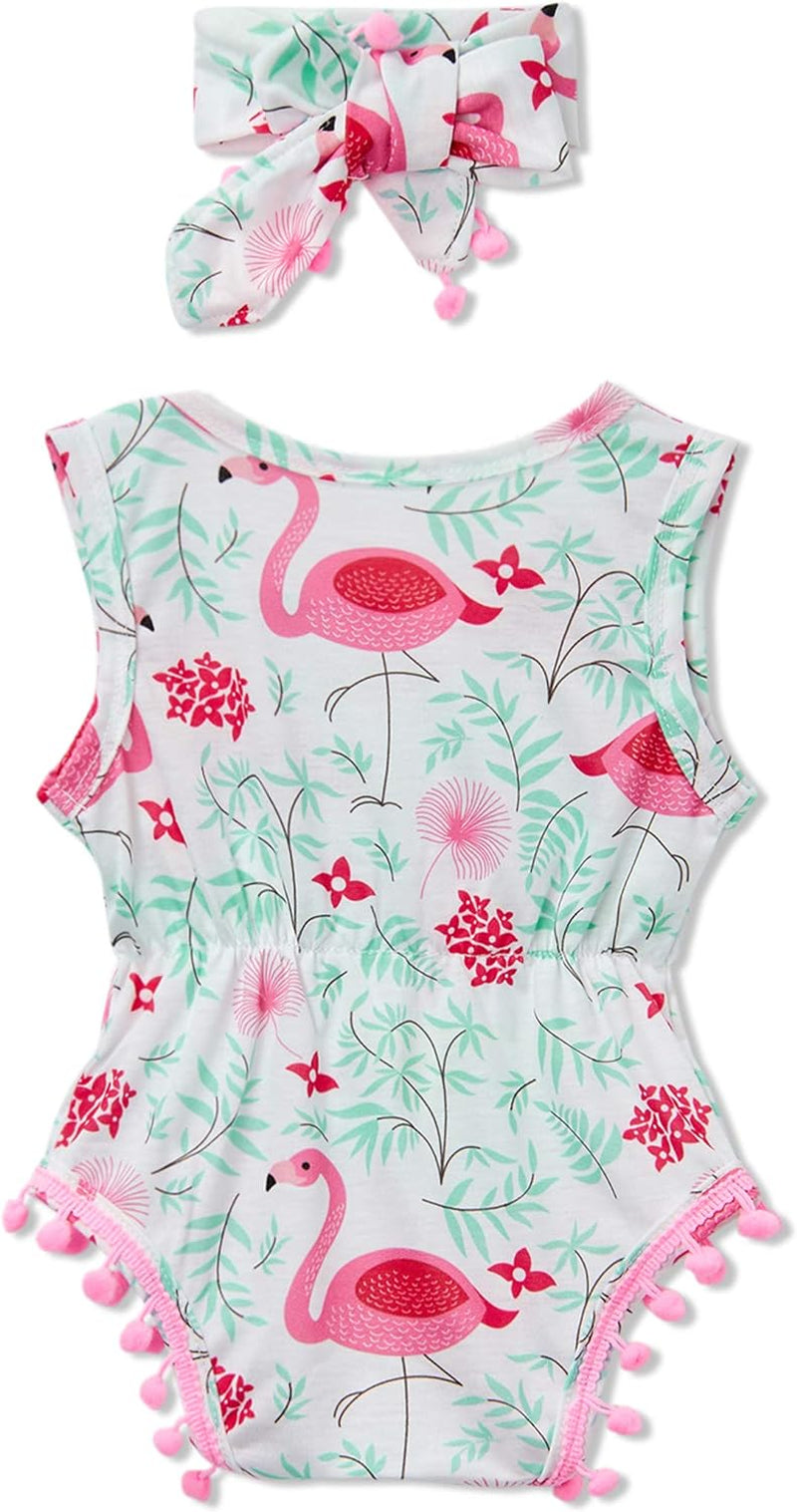 Newborn Toddler Baby Girl Floral Sleeveless Bodysuit Romper Jumpsuit Outfit Set Casual Clothes with Headband