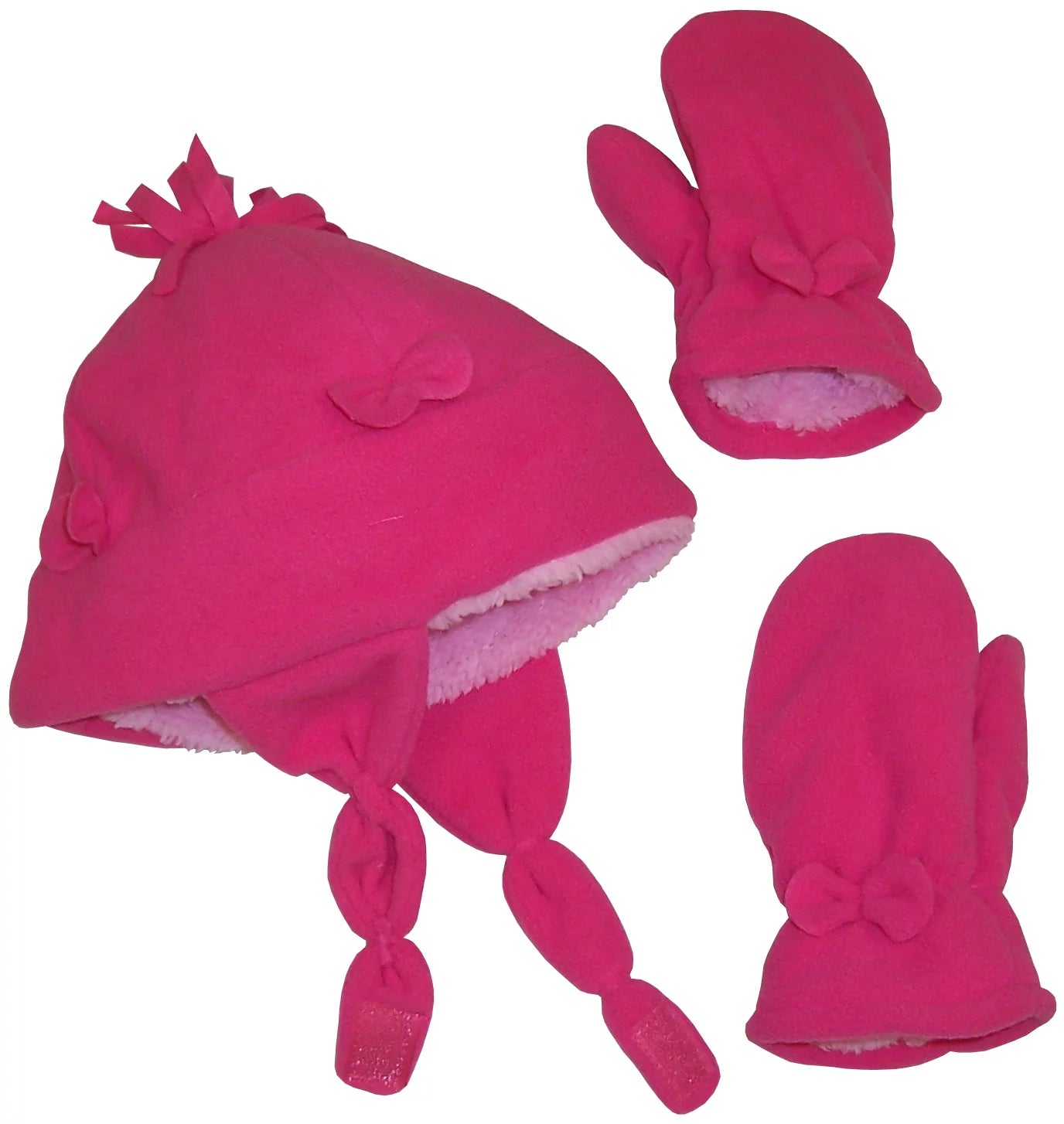 Girls Fleece Winter Hat Mitten Set - Infants Toddler Children Sherpa Lining - Fuchsia