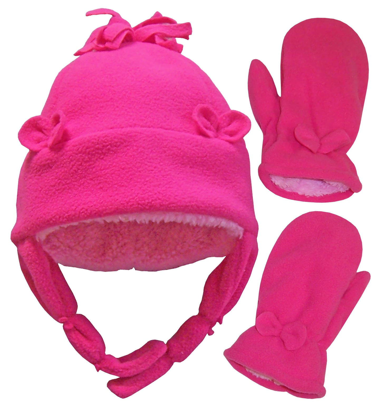 Girls Fleece Winter Hat Mitten Set - Infants Toddler Children Sherpa Lining - Fuchsia