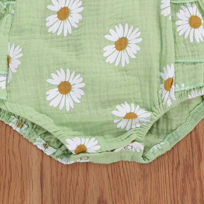 Baby Girls Daisy Playsuits Ruffled Bodysuit+Headband Print Fly Sleeve Romper Floral Jumpsuit Infant Summer Clothes