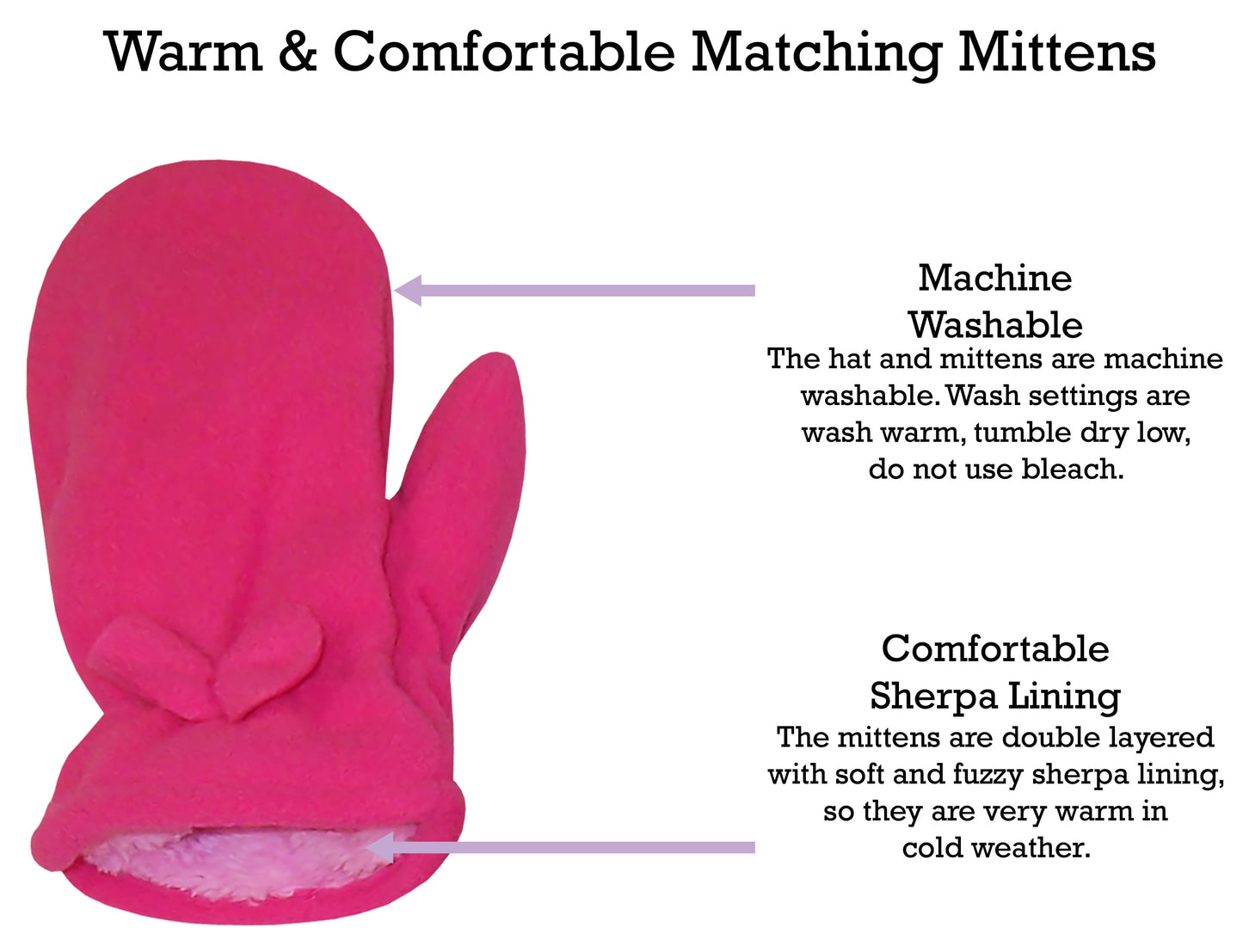 Girls Fleece Winter Hat Mitten Set - Infants Toddler Children Sherpa Lining - Fuchsia
