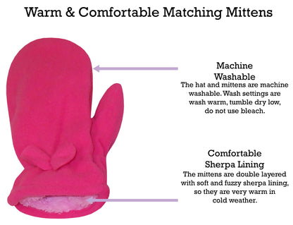 Girls Fleece Winter Hat Mitten Set - Infants Toddler Children Sherpa Lining - Fuchsia